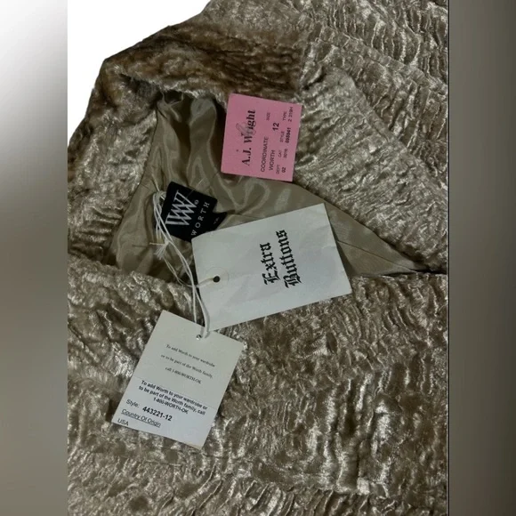 Worth New York Champagne Faux Fur Textured Blazer Jacket Size 12 Made in USA - Picture 6 of 12